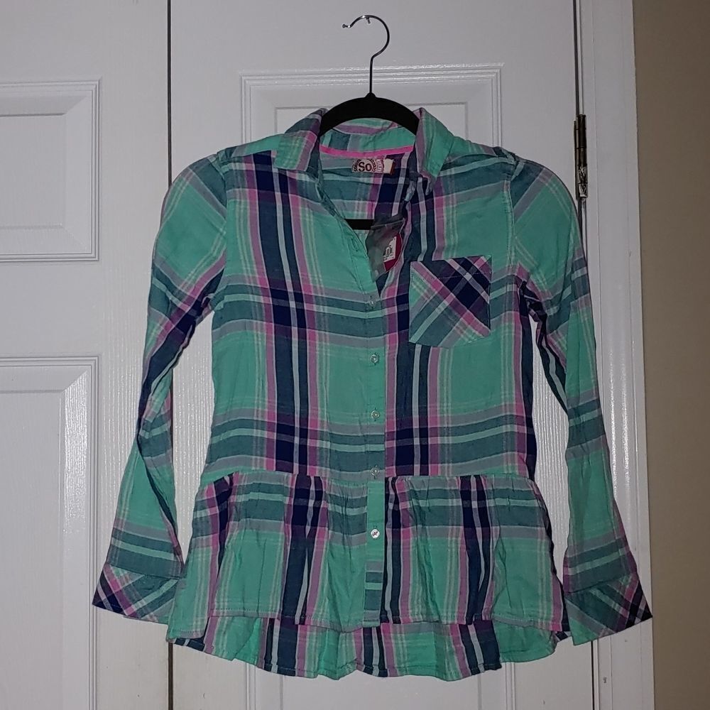 SO  plaid  button down shirt SZ 12 NWT
